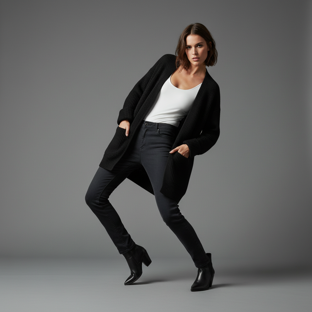 Elegant Women's Black Cardigan | Cozy Fashion Layer